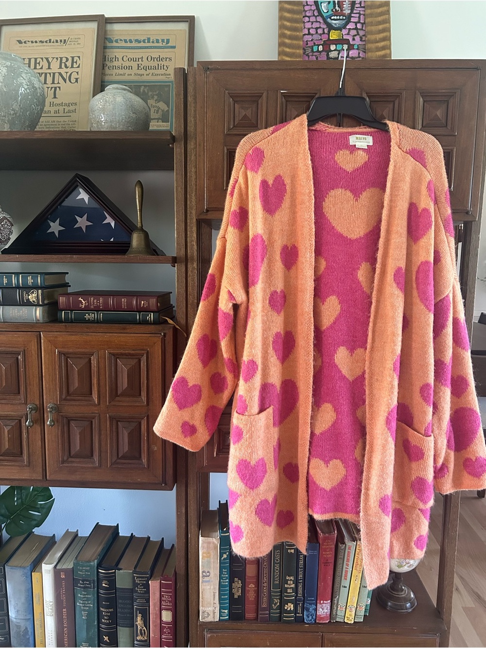 Anthropologie Heart-Print Open Cardigan Sweater